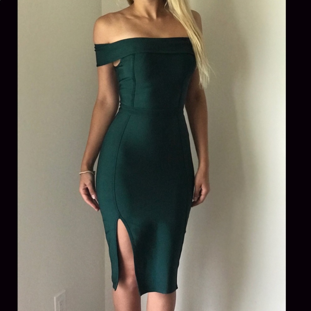 Midi Forest Green Bodycon Cocktail Evening Dress